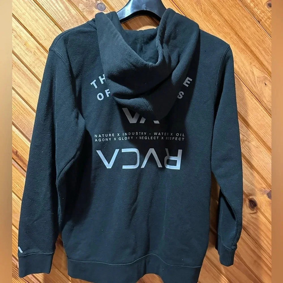 RVCA Black Hooded Zippered Cotton Long Sleeve Coat Jacket w/side Pocket - Picture 1 of 2